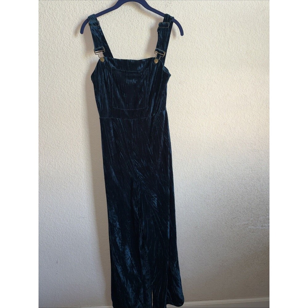 Green velvet Burnout wide leg jumpsuit overalls dark boho romantic Fairy Goth M